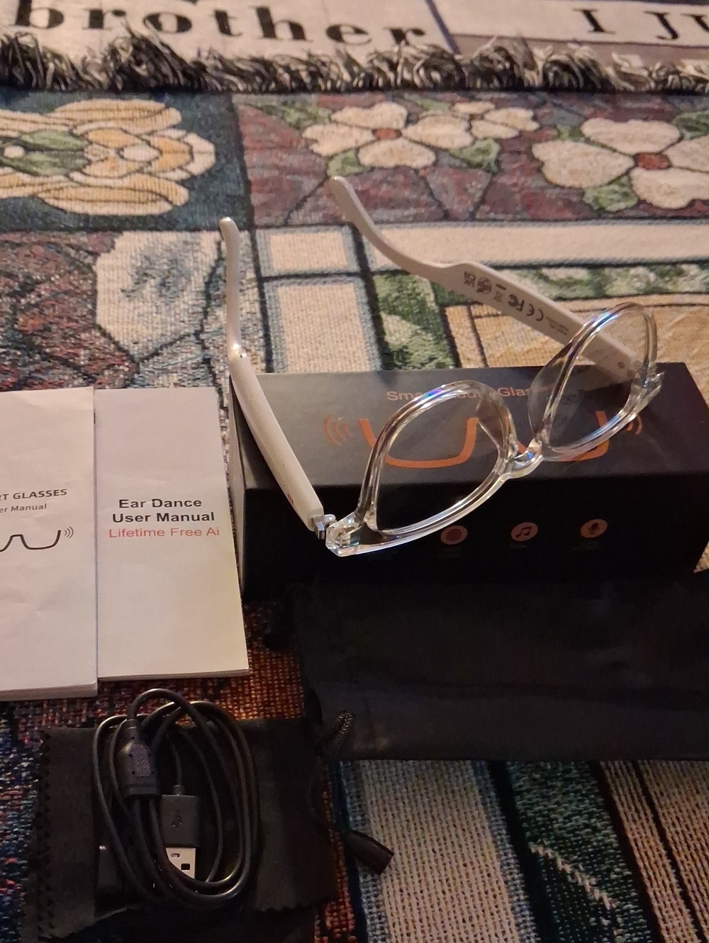 Clear Frame Smart Glasses with White Temples - Ear Dance